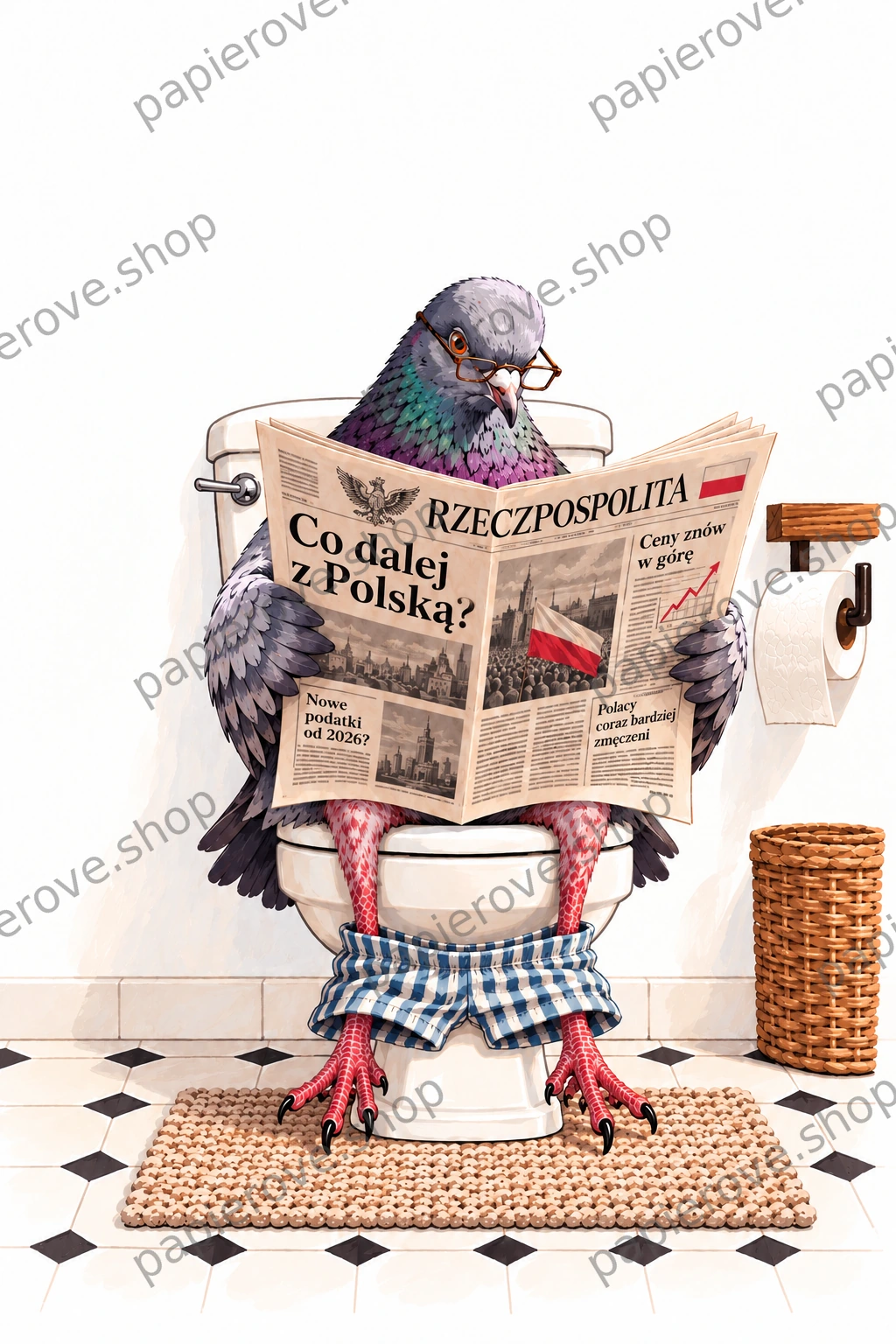 Projekt plakatu - Gołąb z gazetą - plakat z ramką