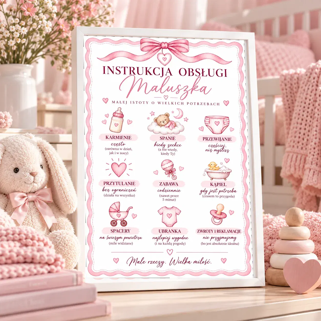 Instrukcja Obsługi Maluszka - różowy plakat z ramką