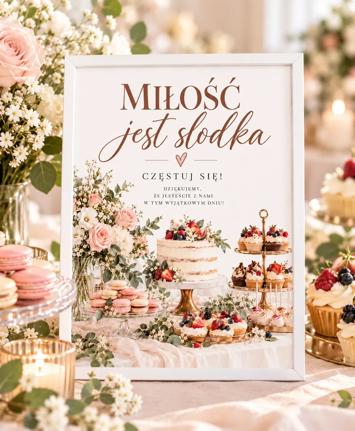 Miłość jest słodka – plakat na słodki stół z ramką