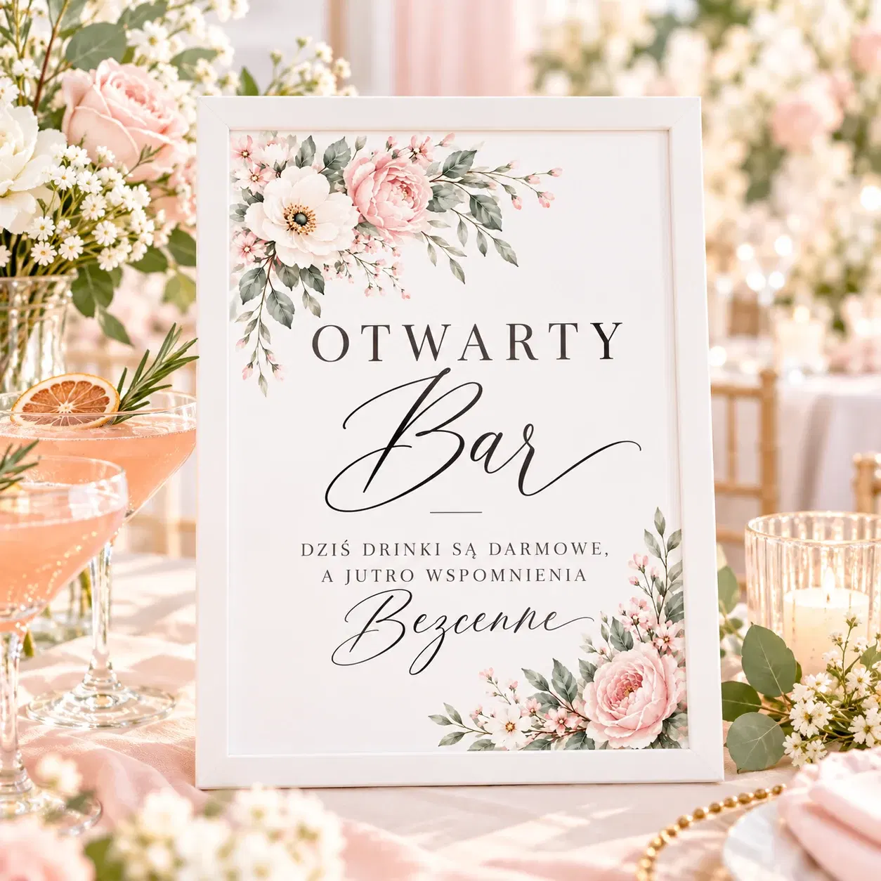 Otwarty Bar – plakat weselny z ramką