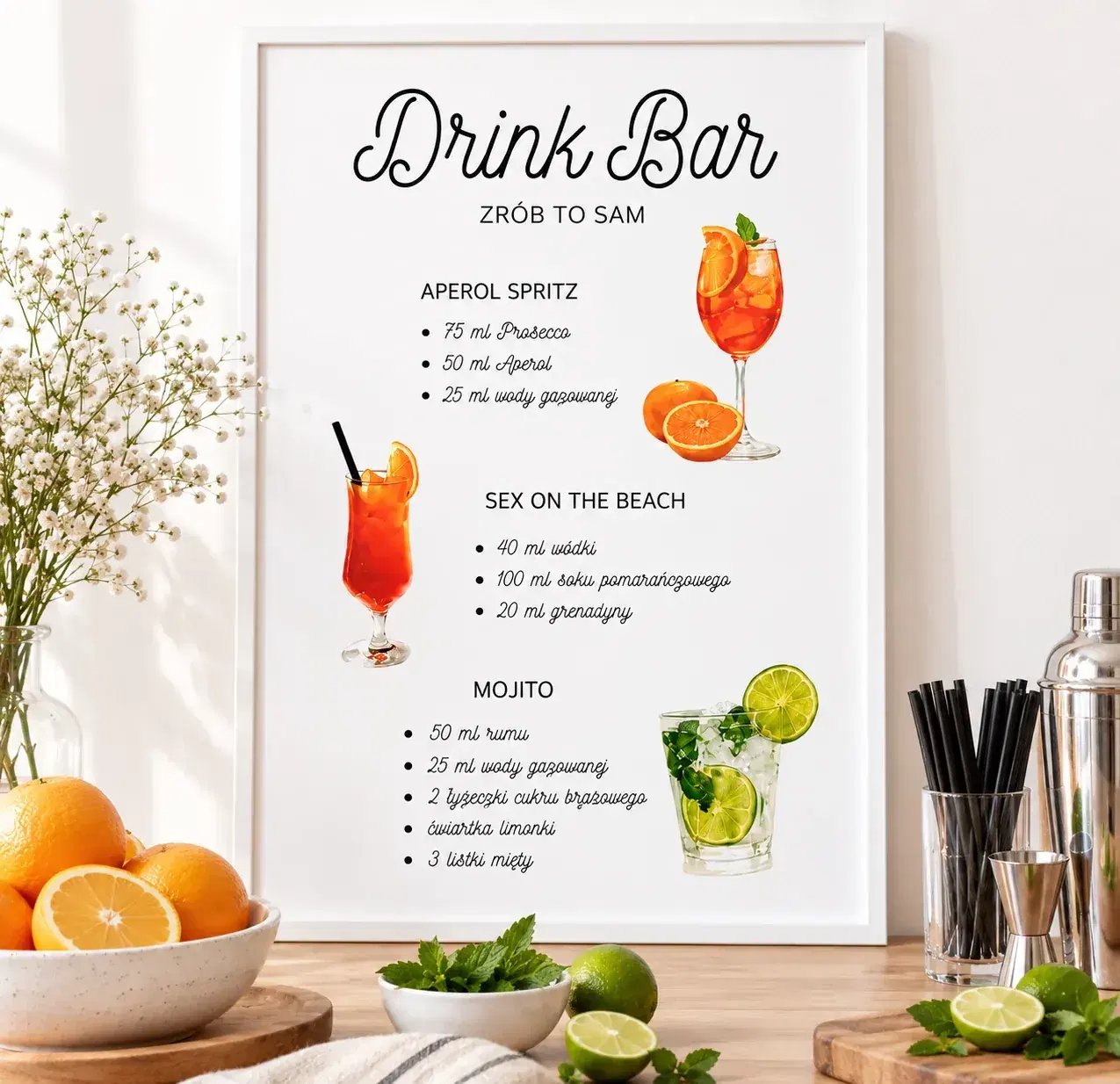 Drink Bar - jasny plakat na ścianie
